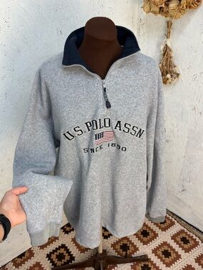 US POLO Vintage Americana Oversized Gray Embroidered Fleece XXL